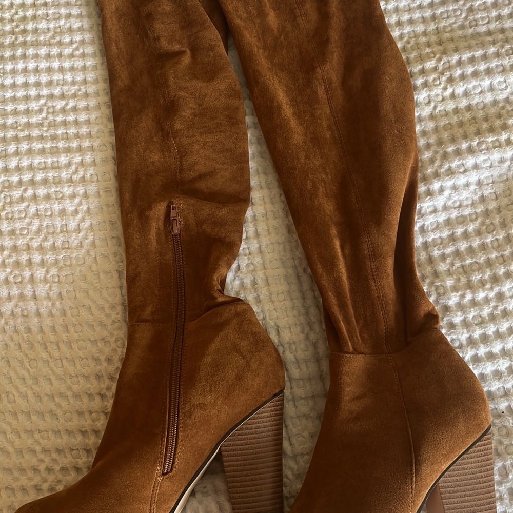 Brown Suede Knee-High Boots